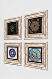 Nazar, Mandala, Sri Yantra, Hayat Ağacı Taş Duvar Tablosu Çerçeveli Duvar Dekoru 4 Parça Tablo Seti Wall Art
