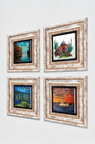 Van Gogh, Claude Monet, İstanbul Ayasofya, Kız Kulesi Taş Duvar Tablosu Çerçeveli Duvar Dekoru 4 Parça Tablo Seti Wall Art