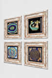 Mandala, Nazar, Yaşam Çiçeği, Şahmeran Taş Duvar Tablosu Çerçeveli Duvar Dekoru 4 Parça Tablo Seti Wall Art