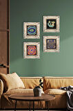 Mandala, Nazar, Yaşam Çiçeği, Şahmeran Taş Duvar Tablosu Çerçeveli Duvar Dekoru 4 Parça Tablo Seti Wall Art