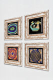 Mandala, Nazar, Yaşam Çiçeği, Şahmeran Taş Duvar Tablosu Çerçeveli Duvar Dekoru 4 Parça Tablo Seti Wall Art