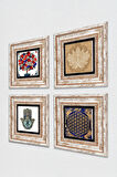 Lotus Çiçeği, Yaşam Çiçeği, Nar Ağacı, Fatma Ana Eli (Hamsa) Taş Duvar Tablosu Çerçeveli Duvar Dekoru 4 Parça Tablo Seti Wall Art