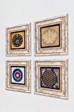 Lotus Çiçeği, Yaşam Çiçeği, Nazar Taş Duvar Tablosu Çerçeveli Duvar Dekoru 4 Parça Tablo Seti Wall Art