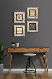 Lotus Çiçeği, Yaşam Çiçeği, Lale, Hayat Ağacı Taş Duvar Tablosu Çerçeveli Duvar Dekoru 4 Parça Tablo Seti Wall Art