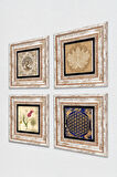 Lotus Çiçeği, Yaşam Çiçeği, Lale, Hayat Ağacı Taş Duvar Tablosu Çerçeveli Duvar Dekoru 4 Parça Tablo Seti Wall Art