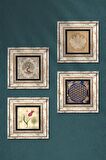 Lotus Çiçeği, Yaşam Çiçeği, Lale, Hayat Ağacı Taş Duvar Tablosu Çerçeveli Duvar Dekoru 4 Parça Tablo Seti Wall Art