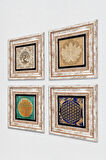 Lotus Çiçeği, Yaşam Çiçeği, Hayat Ağacı Taş Duvar Tablosu Çerçeveli Duvar Dekoru 4 Parça Tablo Seti Wall Art