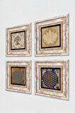Lotus Çiçeği, Yaşam Çiçeği, Hayat Ağacı Taş Duvar Tablosu Çerçeveli Duvar Dekoru 4 Parça Tablo Seti Wall Art