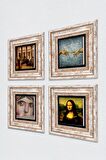 Leonardo da Vinci, Michelangelo, Çingene Kızı, Bir Roma Sanat Aşığı Taş Duvar Tablosu Çerçeveli Duvar Dekoru 4 Parça Tablo Seti Wall Art
