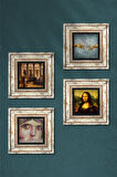 Leonardo da Vinci, Michelangelo, Çingene Kızı, Bir Roma Sanat Aşığı Taş Duvar Tablosu Çerçeveli Duvar Dekoru 4 Parça Tablo Seti Wall Art