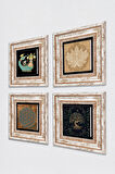 Yaşam Çiçeği, Lotus Çiçeği, Hayat Ağacı, Şahmeran Taş Duvar Tablosu Çerçeveli Duvar Dekoru 4 Parça Tablo Seti Wall Art