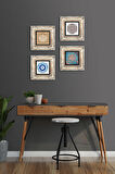 Nazar, Lotus Çiçeği, Yaşam Çiçeği Taş Duvar Tablosu Çerçeveli Duvar Dekoru 4 Parça Tablo Seti Wall Art