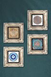 Nazar, Lotus Çiçeği, Yaşam Çiçeği Taş Duvar Tablosu Çerçeveli Duvar Dekoru 4 Parça Tablo Seti Wall Art