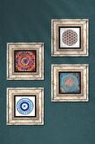 Nazar, Mandala, Yaşam Çiçeği Taş Duvar Tablosu Çerçeveli Duvar Dekoru 4 Parça Tablo Seti Wall Art