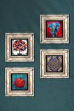 Fil, Yaşam Çiçeği, Nar Ağacı, Nar Taş Duvar Tablosu Çerçeveli Duvar Dekoru 4 Parça Tablo Seti Wall Art