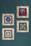 Nazar, Hayat Ağacı, Fil, Lale Taş Duvar Tablosu Çerçeveli Duvar Dekoru 4 Parça Tablo Seti Wall Art