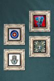 Nazar, Hayat Ağacı, Fil, Fatma Ana Eli (Hamsa) Taş Duvar Tablosu Çerçeveli Duvar Dekoru 4 Parça Tablo Seti Wall Art
