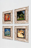 Picasso, Van Gogh, Claude Monet, Gustav Klimt Taş Duvar Tablosu Çerçeveli Duvar Dekoru 4 Parça Tablo Seti Wall Art
