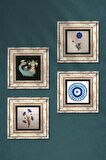 Nazar, Ebru Sanatı, Şahmeran Taş Duvar Tablosu Çerçeveli Duvar Dekoru 4 Parça Tablo Seti Wall Art