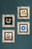 Nazar, Ebru Sanatı, Lale, Şahmeran Taş Duvar Tablosu Çerçeveli Duvar Dekoru 4 Parça Tablo Seti Wall Art
