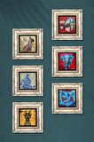 Fil, Kuş, Çini Sanatı Balık, Tavus Kuşu, Antik Mısır Taş Duvar Tablosu Çerçeveli Duvar Dekoru 6 Parça Tablo Seti Wall Art