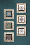 Sri Yantra, Yaşam Çiçeği Taş Duvar Tablosu Çerçeveli Duvar Dekoru 6 Parça Tablo Seti Wall Art