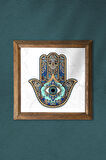 Fatma Ana Eli (Hamsa) Taş Duvar Tablosu Ahşap Çerçeveli Duvar Dekoru Wall Art 25x25cm