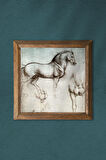 Leonardo da Vinci At Heykeli Taş Duvar Tablosu Ahşap Çerçeveli Duvar Dekoru Wall Art 25x25cm