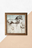 Leonardo da Vinci At Heykeli Taş Duvar Tablosu Ahşap Çerçeveli Duvar Dekoru Wall Art 25x25cm