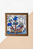Çini Sanatı Yelkenli Gemi Taş Duvar Tablosu Ahşap Çerçeveli Duvar Dekoru Wall Art 25x25cm
