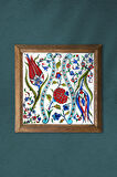 Çini Sanatı Lale Taş Duvar Tablosu Ahşap Çerçeveli Duvar Dekoru Wall Art 25x25cm