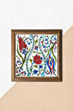Çini Sanatı Lale Taş Duvar Tablosu Ahşap Çerçeveli Duvar Dekoru Wall Art 25x25cm