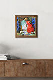 Kaplumbağa Terbiyecisi Taş Duvar Tablosu Ahşap Çerçeveli Duvar Dekoru Wall Art 25x25cm