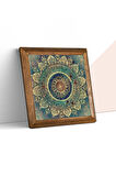 Mandala Taş Duvar Tablosu Ahşap Çerçeveli Duvar Dekoru Wall Art 25x25cm