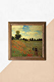 Claude Monet Gelincikler Taş Duvar Tablosu Ahşap Çerçeveli Duvar Dekoru Wall Art 25x25cm
