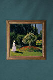 Claude Monet Bahçedeki Kadın Taş Duvar Tablosu Ahşap Çerçeveli Duvar Dekoru Wall Art 25x25cm