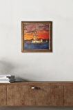 İstanbul Kız Kulesi Taş Duvar Tablosu Ahşap Çerçeveli Duvar Dekoru Wall Art 25x25cm