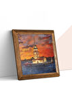 İstanbul Kız Kulesi Taş Duvar Tablosu Ahşap Çerçeveli Duvar Dekoru Wall Art 25x25cm