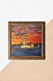 İstanbul Kız Kulesi Taş Duvar Tablosu Ahşap Çerçeveli Duvar Dekoru Wall Art 25x25cm