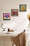 Lotus Çiçeği, Hayat Ağacı, Nar Taş Duvar Tablosu Ahşap Çerçeveli Duvar Dekoru 3 Parça Tablo Seti Wall Art