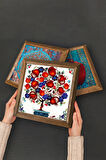 Yaşam Çiçeği, Lotus Çiçeği, Nar Ağacı Taş Duvar Tablosu Ahşap Çerçeveli Duvar Dekoru 3 Parça Tablo Seti Wall Art