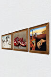 Salvador Dalí Belleğin Azmi, Da Vinci At Heykeli, Nar Taş Duvar Tablosu Ahşap Çerçeveli Duvar Dekoru 3 Parça Tablo Seti Wall Art