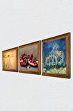 Van Gogh Kilise, Leonardo da Vinci Vitruvius Adamı, Nar Taş Duvar Tablosu Ahşap Çerçeveli Duvar Dekoru 3 Parça Tablo Seti Wall Art