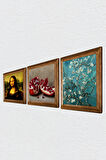 Van Gogh Badem Ağacı, Leonardo da Vinci Mona Lisa, Nar Taş Duvar Tablosu Ahşap Çerçeveli Duvar Dekoru 3 Parça Tablo Seti Wall Art