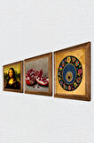 Nazar Boncuğu, Leonardo da Vinci Mona Lisa, Nar Taş Duvar Tablosu Ahşap Çerçeveli Duvar Dekoru 3 Parça Tablo Seti Wall Art