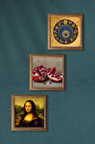 Nazar Boncuğu, Leonardo da Vinci Mona Lisa, Nar Taş Duvar Tablosu Ahşap Çerçeveli Duvar Dekoru 3 Parça Tablo Seti Wall Art