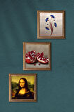 Ebru Sanatı, Leonardo da Vinci Mona Lisa, Nar Taş Duvar Tablosu Ahşap Çerçeveli Duvar Dekoru 3 Parça Tablo Seti Wall Art