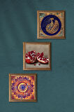 Mandala, Tavus Kuşu, Nar Taş Duvar Tablosu Ahşap Çerçeveli Duvar Dekoru 3 Parça Tablo Seti Wall Art