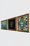 Hayat Ağacı, Van Gogh Badem Ağacı Taş Duvar Tablosu Ahşap Çerçeveli Duvar Dekoru 3 Parça Tablo Seti Wall Art