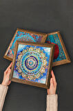 Mandala, Yaşam Çiçeği, Nar Ağacı Taş Duvar Tablosu Ahşap Çerçeveli Duvar Dekoru 3 Parça Tablo Seti Wall Art